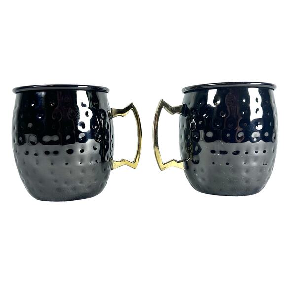 Moscow Mule Stainless Steel Mugs Gunmetal Gray Brass Handles-Set of 2-Excellent! - Picture 4 of 5
